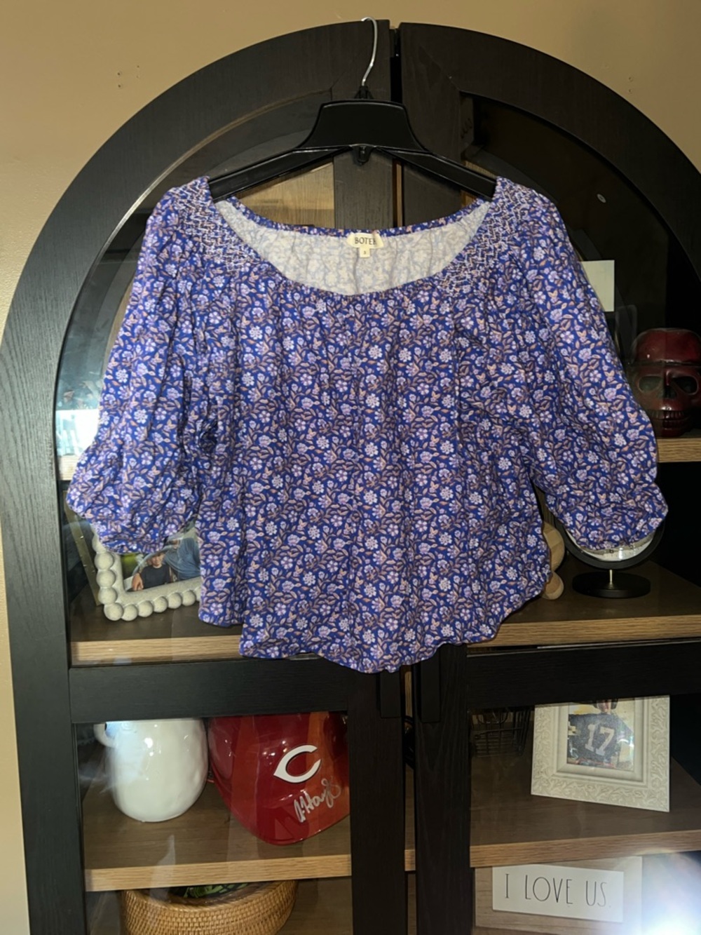 Boteh Cropped Linen Blend Top EUC 3